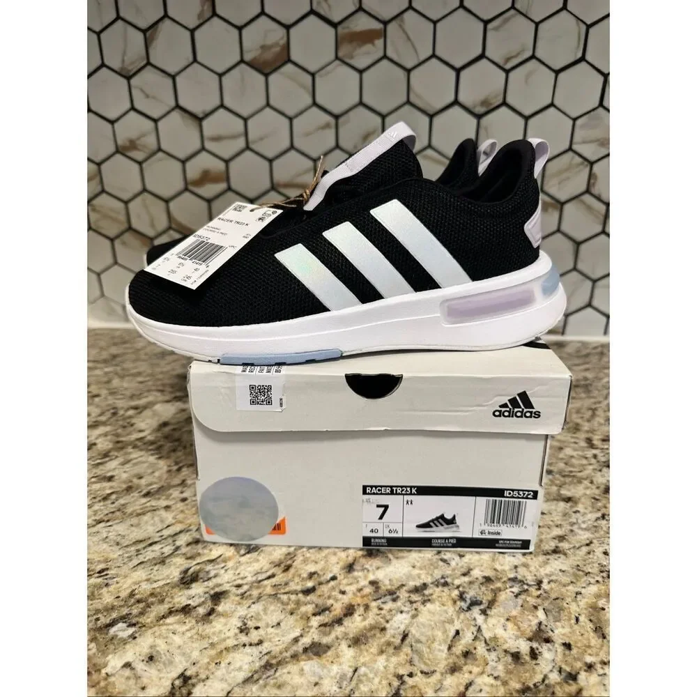 Adidas Black and White Racer TR23K Runner Iridescent Stripe Size Women’s 7
